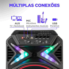 Caixa de Som Led Portátil Bluetooth + microfone de Brinde [ÚLTIMAS UNIDADES]